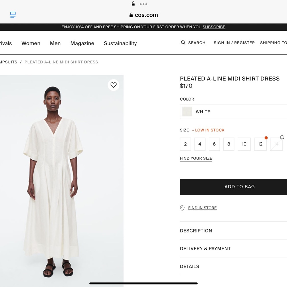 COS Ivory Long Sleeve Dress